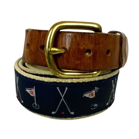 Leather Man Ltd 18th Hole Golf Belt Size 42 Brown Leather Navy Ribbon Design - Picture 1 of 5